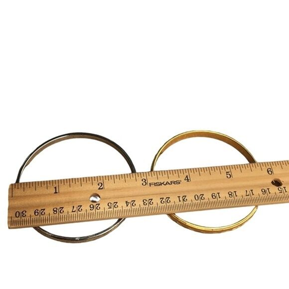 Vtg Monet Bangles Bracelets Classic Gold/Silver Tone Minimalist Laser Cut Jingle - Picture 5 of 5